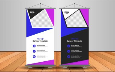 Modern Roll Up Banner. Renkli arkaplanlı vektör şablonu tasarımı tanıtılıyor. Grafik ögesi.