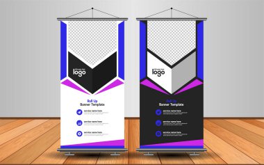 Modern Roll Up Banner. Renkli arkaplanlı vektör şablonu tasarımı tanıtılıyor. Grafik ögesi.