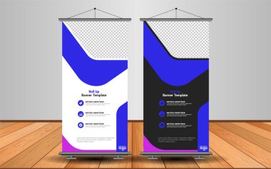 Modern Roll Up Banner. Renkli arkaplanlı vektör şablonu tasarımı tanıtılıyor. Grafik ögesi.