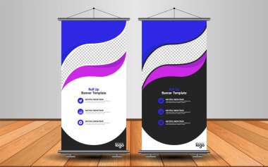 Modern Roll Up Banner. Renkli arkaplanlı vektör şablonu tasarımı tanıtılıyor. Grafik ögesi.