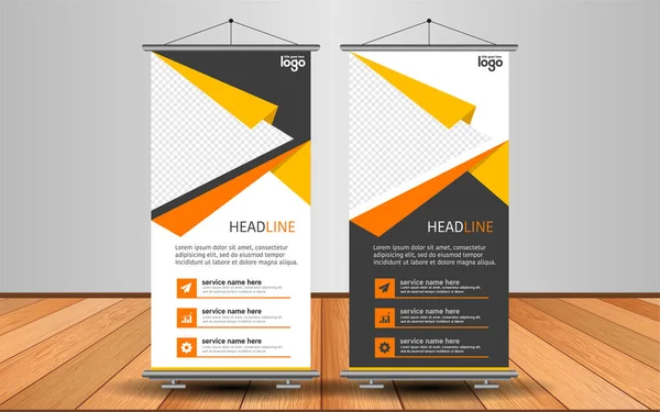 Modern Roll Up Banner. Renkli arkaplanlı vektör şablonu tasarımı tanıtılıyor. Grafik ögesi.