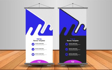 Modern Roll Up Banner. Renkli arkaplanlı vektör şablonu tasarımı tanıtılıyor. Grafik ögesi.