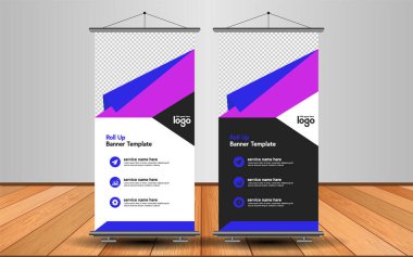 Modern Roll Up Banner. Renkli arkaplanlı vektör şablonu tasarımı tanıtılıyor. Grafik ögesi.