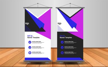 Modern Roll Up Banner. Renkli arkaplanlı vektör şablonu tasarımı tanıtılıyor. Grafik ögesi.