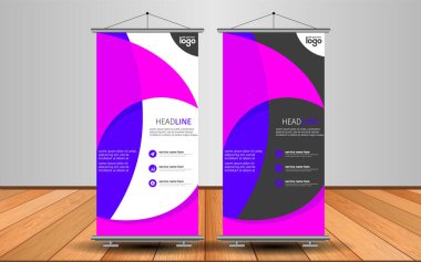 Modern Roll Up Banner. Renkli arkaplanlı vektör şablonu tasarımı tanıtılıyor. Grafik ögesi.
