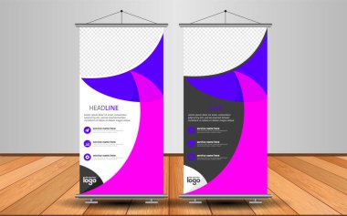 Modern Roll Up Banner. Renkli arkaplanlı vektör şablonu tasarımı tanıtılıyor. Grafik ögesi.