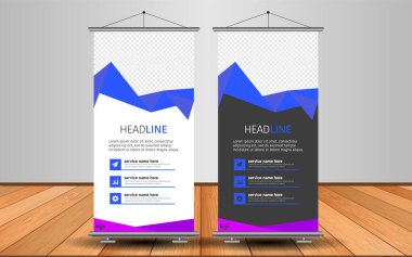 Modern Roll Up Banner. Renkli arkaplanlı vektör şablonu tasarımı tanıtılıyor. Grafik ögesi.