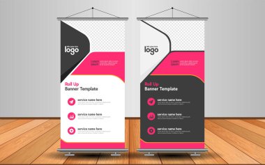 Modern Roll Up Banner. Renkli arkaplanlı vektör şablonu tasarımı tanıtılıyor. Grafik ögesi.