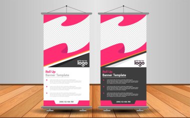 Modern Roll Up Banner. Renkli arkaplanlı vektör şablonu tasarımı tanıtılıyor. Grafik ögesi.
