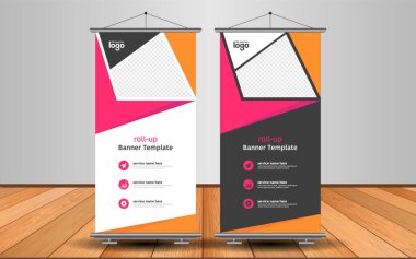 Modern Roll Up Banner. Renkli arkaplanlı vektör şablonu tasarımı tanıtılıyor. Grafik ögesi.