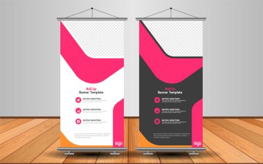Modern Roll Up Banner. Renkli arkaplanlı vektör şablonu tasarımı tanıtılıyor. Grafik ögesi.