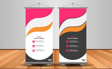 Modern Roll Up Banner. Renkli arkaplanlı vektör şablonu tasarımı tanıtılıyor. Grafik ögesi.
