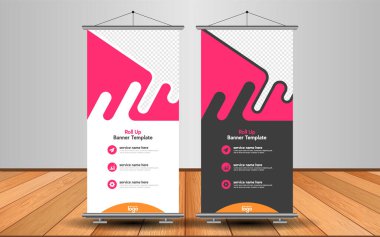 Modern Roll Up Banner. Renkli arkaplanlı vektör şablonu tasarımı tanıtılıyor. Grafik ögesi.