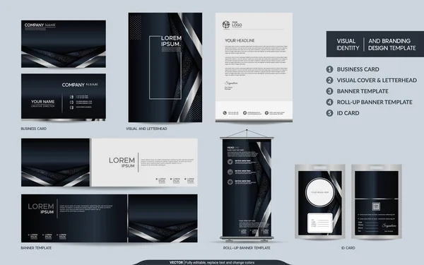 Luxus Fekete Ezüst Írószer Mock Készlet Vizuális Márka Identitás Elvont — Stock Vector
