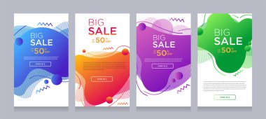 Dinamik şekilli flaş satışı afişleri için modern renkli reklam afişleri. Satış afişi şablonu tasarımı, Flash indirimi özel teklif seti. Grafik illüstrasyon