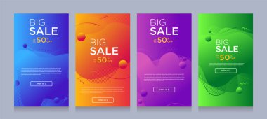 Dinamik şekilli flaş satışı afişleri için modern renkli reklam afişleri. Satış afişi şablonu tasarımı, Flash indirimi özel teklif seti. Grafik illüstrasyon