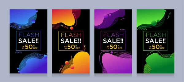 Modern Colorful Advertising Poster Flash Sale Banners Dynamic Shape Sale — Stock Vector