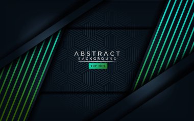 Açık yeşil çizgileri olan soyut modern koyu arkaplan. Üst üste modern arkaplan