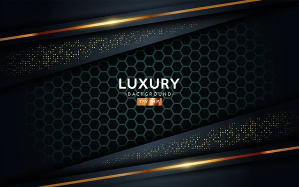 Luxurious Premium Black Abstract Background Golden Lines Overlap Textured Layer — 스톡 벡터