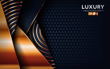 Altın çizgileri ve dairesel altın sarısı olan lüks kaliteli siyah soyut arka plan. Üst üste dizayn edilmiş katman tasarımı. Dokulu arka plan üzerinde gerçekçi ışık etkisi. Vektör illüstrasyon şablon tasarımı.