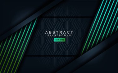 Açık yeşil çizgileri olan soyut modern koyu arkaplan. Üst üste modern arkaplan