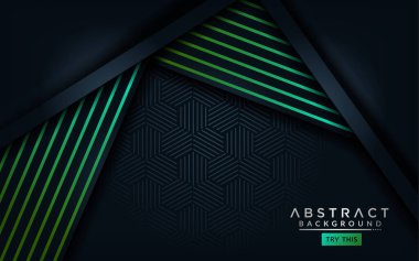 Açık yeşil çizgileri olan soyut modern koyu arkaplan. Üst üste modern arkaplan