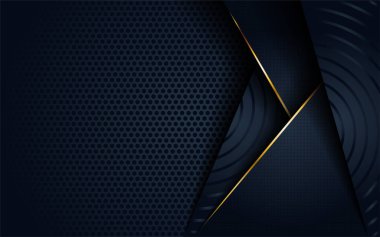 Modern koyu 3D soyut arka plan dairesel ve altın çizgi şeklinde. Zarif arkaplan