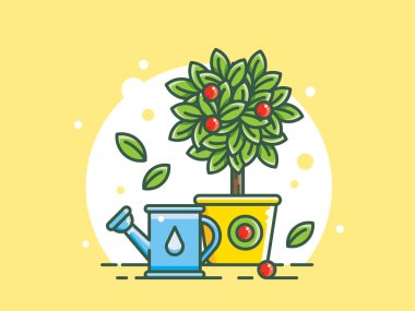 Sarı bir tencerede bir ağaç