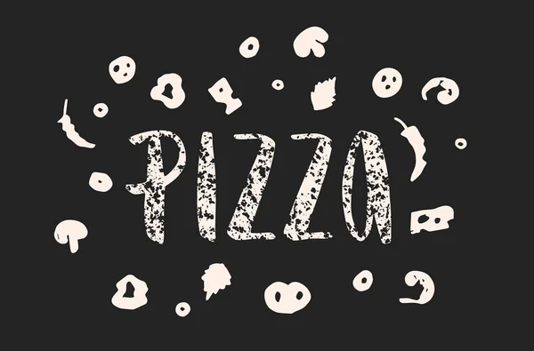 Letras de pizza con elementos dibujados a mano de pizza.Texturizado — Archivo Imágenes Vectoriales