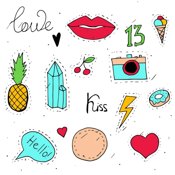 Beyaz arka plan üzerinde ayarla ilginç moda yamalar. 