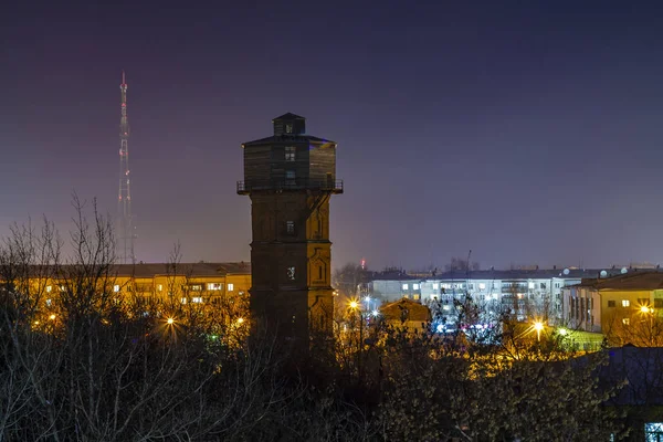 Water Tower Night City Light — Stock Photo, Image