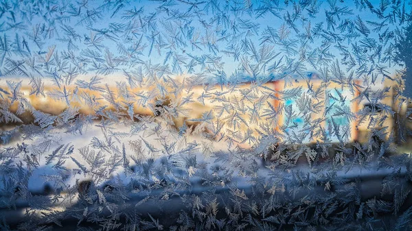 Modelli Sul Vetro Invernale Freddo — Foto Stock