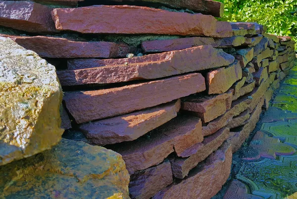 Pared Piedra Flagstone Textura Roca —  Fotos de Stock