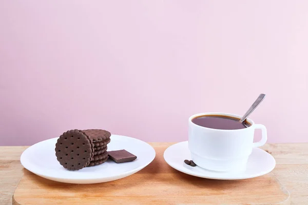 Café Chaud Mis Sur Table Boire Petit Déjeuner Matin — Photo