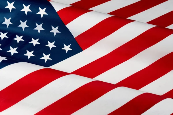 Sluit Ruches Van Amerikaanse Vlag Satijn Textuur Gebogen Vlag Van — Stockfoto