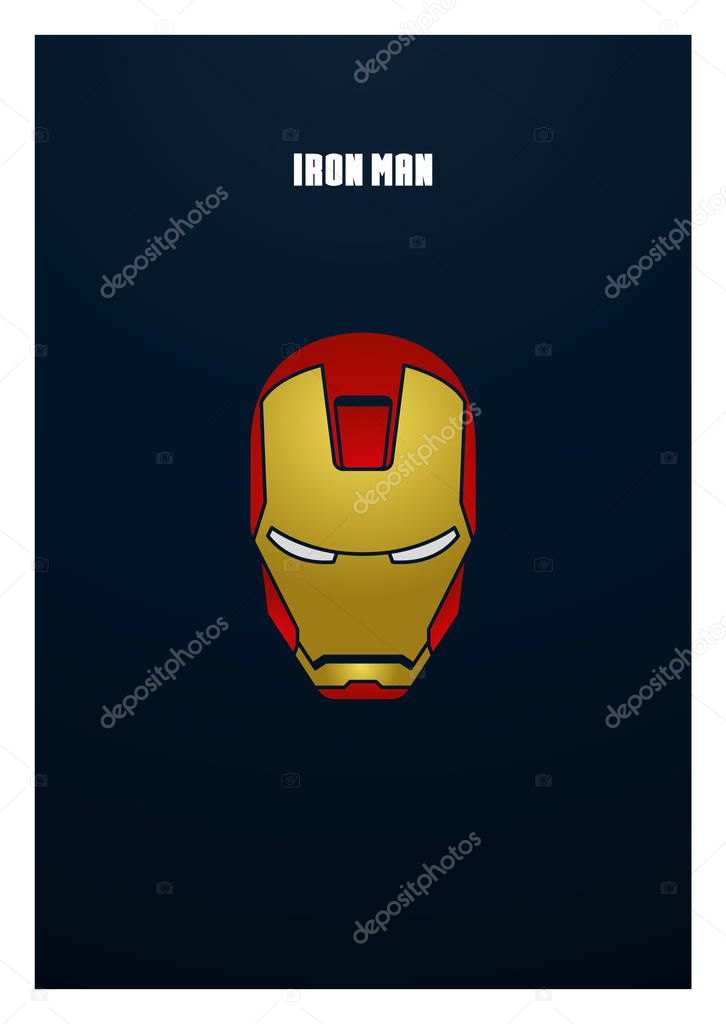 Iron Man vector. Minimalistic Iron Man mask on a dark blue background