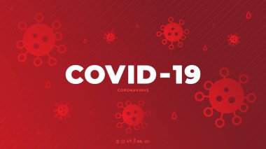 Coronavirus COVID-19 virüsü. Geçmişi. Kırmızı arkaplanda bakteriler.