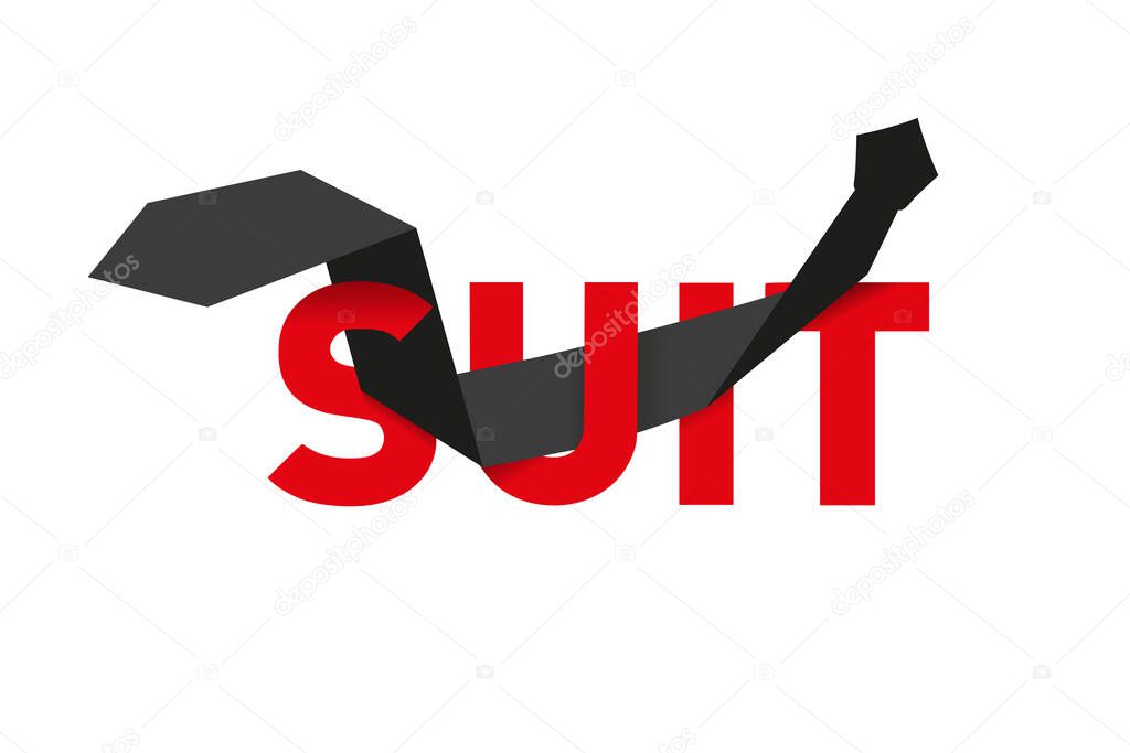 black tie pierced through red letters on a white shirt background