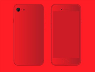 Iphone SE 2020. Kırmızı arkaplanda kırmızı akıllı telefon izole edildi