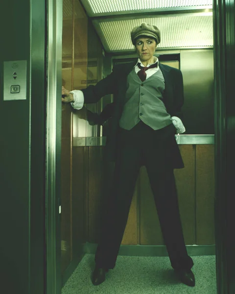 Woman Dressed Man Elevator — Stock Photo, Image