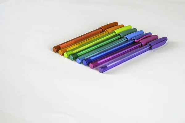 Set of colored pens isolted white background. — Stok fotoğraf