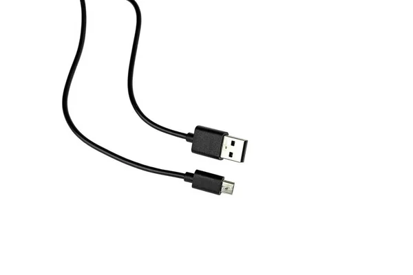 Usb to micro usb cable on white background copy space.. — Stock Photo, Image