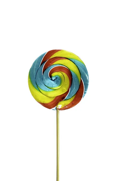 Rainbow color lollipop. colorful lollipop isolated on white background. Vertical Close up copy space. — Stock Photo, Image