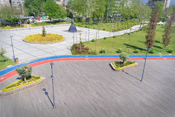 Geschilderd Bord Met Fiets Voetgangers Renbanen Het Stadspark — Stockfoto