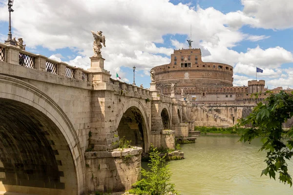 Castel Sant Angelo Ponte Sant Angelo Bridge Tiber River Rome — Stok fotoğraf