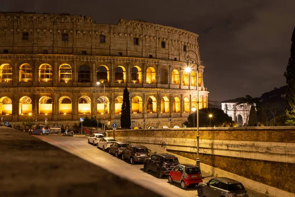 Vista Nocturna Del Coliseo Romano Roma Italia — Foto de Stock