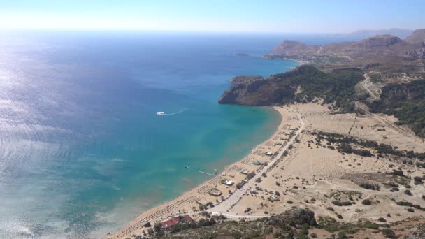 Spiaggia Tsampika Mar Mediterraneo Vista Dall Alto Rodi Isola Grecia — Video Stock