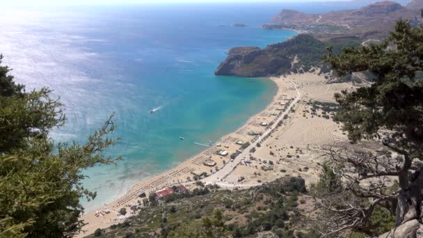 Plaża Tsampika Morze Śródziemne Widok Góry Wyspa Rodos Grecja — Wideo stockowe