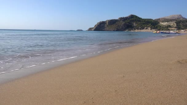 Tsampika Beach Mediterranean Sea Sandy Wave Coast Sunny Day Rhodes — Stock Video