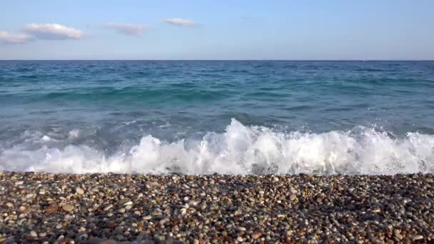Sea Coast Pebble Beach Wave Hits Shore — 비디오